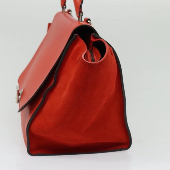 CELINE Trapeze Medium Hand Bag Suede Leather 2way Red Silver Auth gh084 - Picture 7 of 15
